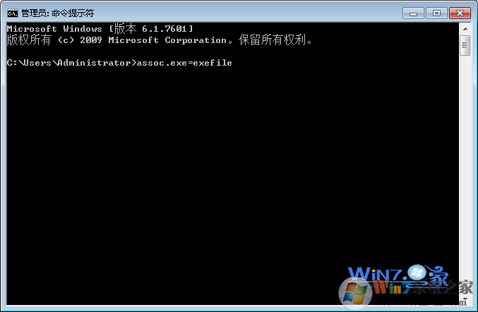 輸入“assoc.exe=exefile”命令