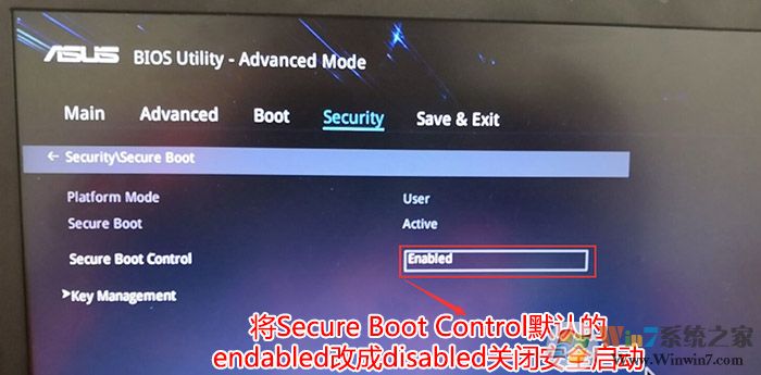 把Secure Boot control選enabled改為disabled關閉安全啟動 把Secure Boot control選enabled改為disabled關閉安全啟動