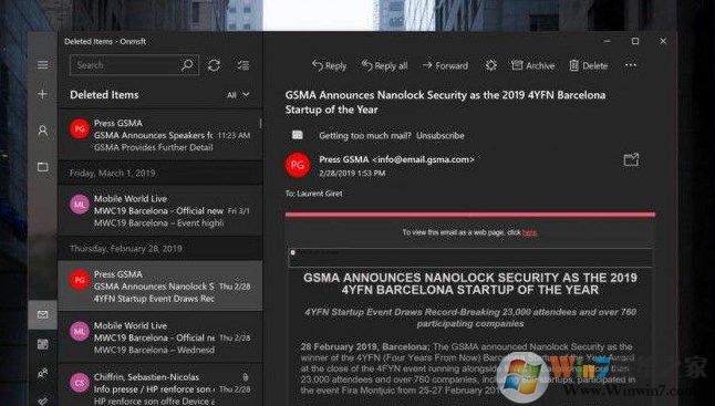 Windows 10 Mail的Dark(黑色)主題更新內容