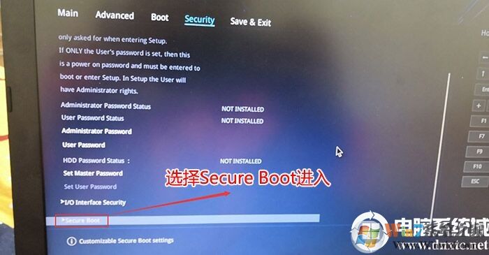 選擇secure Boot回車進入 選擇secure Boot回車進入