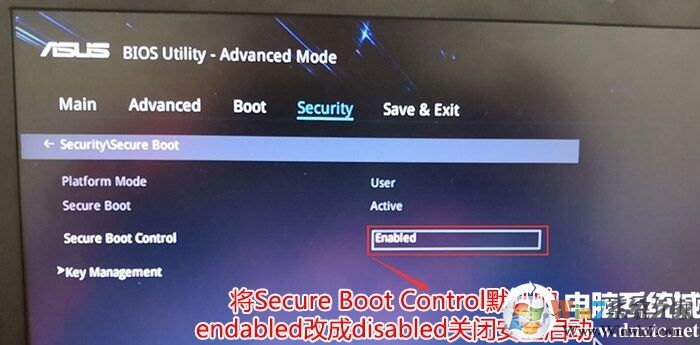 把Secure Boot control選enabled改為disabled關閉安全啟動 把Secure Boot control選enabled改為disabled關閉安全啟動