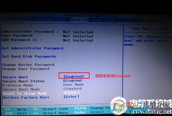 Secure Boot回車設置成Disabled Secure Boot回車設置成Disabled