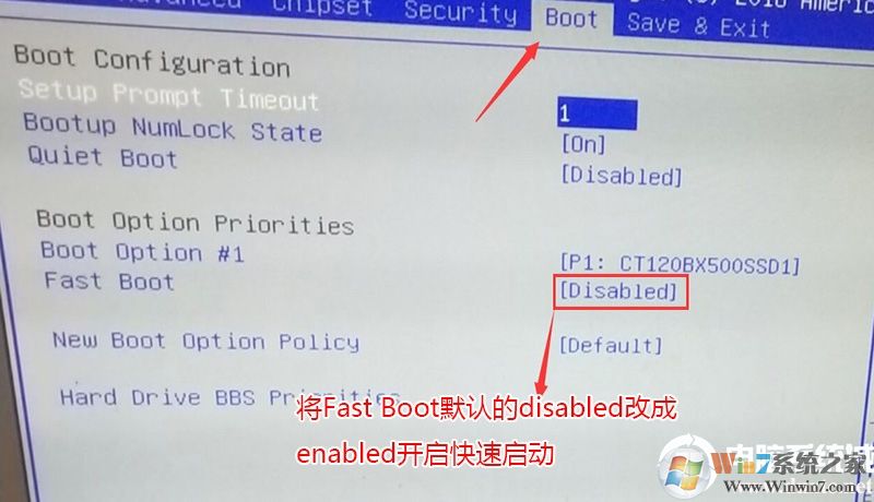 將Fast Boot默認(rèn)的disabled改成enabled,開啟快速啟動(dòng), 將Fast Boot默認(rèn)的disabled改成enabled,開啟快速啟動(dòng),