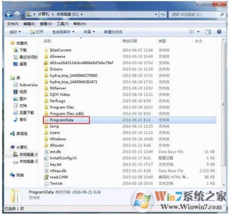 Win7系統C盤找不到programdata文件夾解決方法