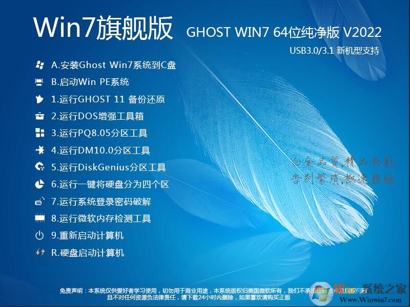 GHOST WIN7系統鏡像包(64位)高速優化旗艦純凈版V2020