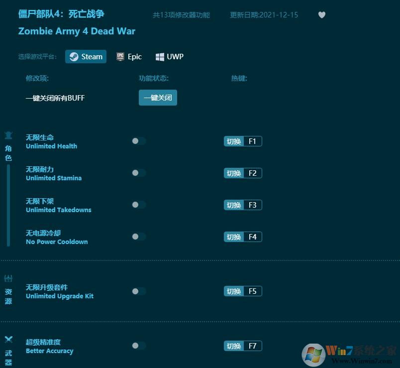 僵尸部隊4死亡戰爭十三項修改器 v2022最新版