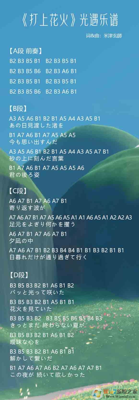 光遇簡譜《打上花火》怎么彈？光遇簡譜大全